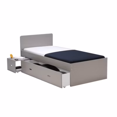 Lit ZENIA 90×190 + 1 chevet + 1 tiroir / Gris