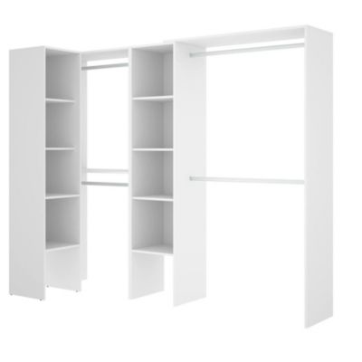 Grande Garde-robe Quadro, Structure pour dressing d&rsquo;angle, Cintre d&rsquo;angle ouvert, 228x79h187 cm, Blanc