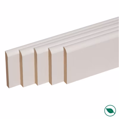 lot de 5 plinthes bord arrondi MDF revêtues blanc 2200 x 96 x 10 mm