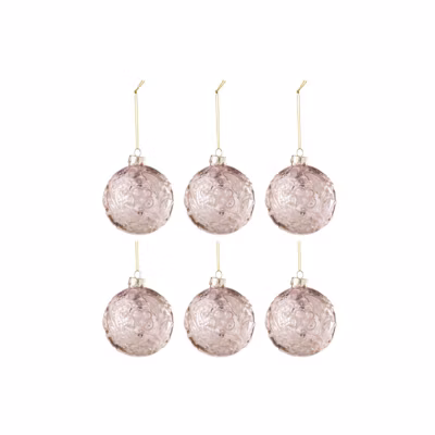 Boite de 6boules de Noël en verre rose 8x8x8 cm