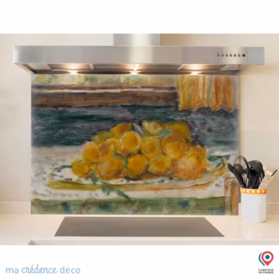 Crédence cuisine fond de hotte Pierre Bonnard, Nature morte aux citrons – Verre trempé – L 90 cm x H 70 cm – MaCrédenceDéco