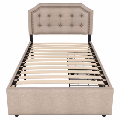 Lit Adulte 90x200cm 2 Tiroirs Rembourré Beige Foncé Blackcolors