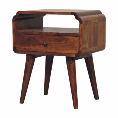 Artisan Furniture Table de chevet Newton en bois massif de châtaignier, 1 tiroir et étagère ouverte, brun foncé