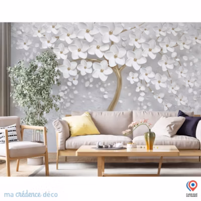 Papier peint Fleurs et arbre – Intissé – 200 cm – 280 cm – MaCrédenceDéco