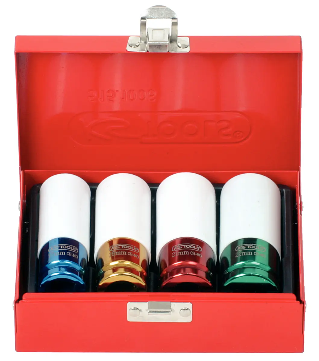 KS TOOLS – Jeu de 4 douilles a chocs pour jantes aluminium KS, \Ø17, 19, 21, 22 mm – 515.1006