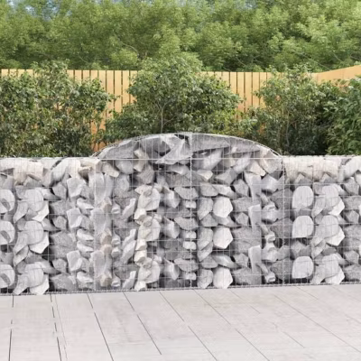 vidaXL Paniers à gabions arqués 4 pcs 300x50x100/120 cm fer galvanisé, gabion, cage de gabion, panier de mur de gabion, mur 314670