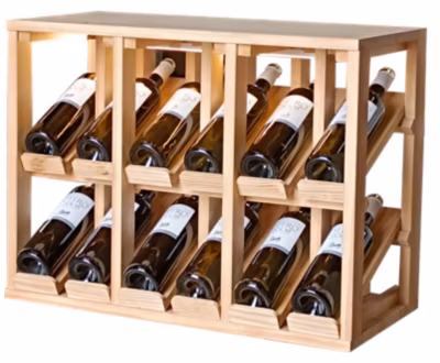 Meuble Range Bouteille de vin Série Godello en Pin Clair double présentoir 12 bouteilles avec LED