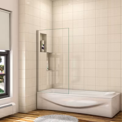 Pare baignoire fixe 1 volet chrome – L.40 x H.130 cm en 5mm verre anticalcaire