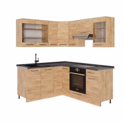 Vicco Cuisine en angle Chêne de force doré 190x60cm , PT Anthracite