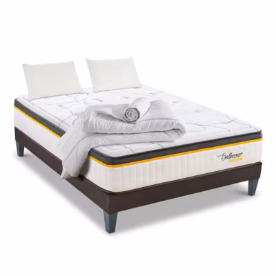 BELLECOUR LITERIE Pack Bellecour 3.0 90×190 cm Matelas Ressorts + Sommier Bois + Accessoires