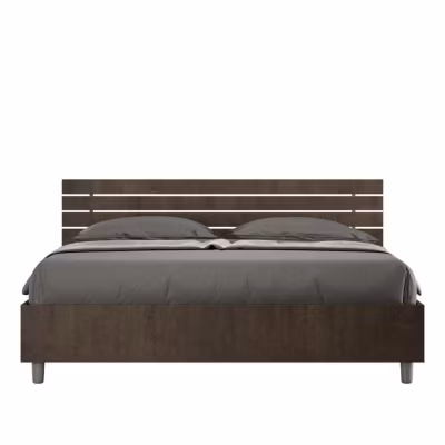 Lit coffre 160×200 tête de lit droite à lattes en noyer Ankel