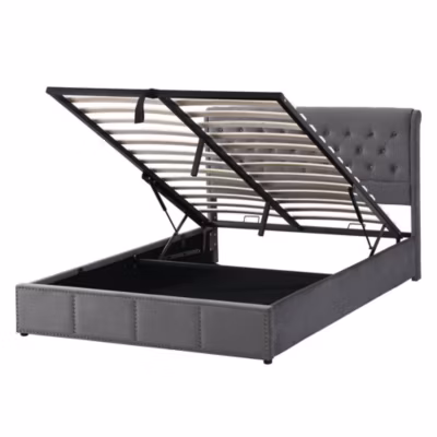 Lit 180x200cm Rembourré Hydraulique Rivets Velours Gris Blackcolors