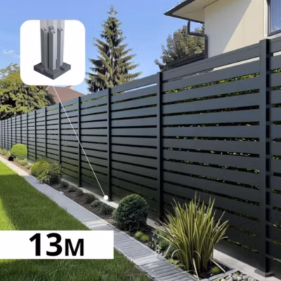 Kit Clôture Ajourée Aluminium OLINDA Anthracite 12,85×1,8m Poteaux sur Platines – Dimension des Lames : 21x100x1780 mm