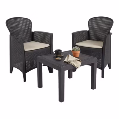 2 personnes DMORA rotin salon de jardin gris 57 x 57 x 57 5 pieces