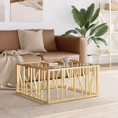 Table basse,Table Salon,Table d&rsquo;appoint doré 80x80x40 cm acier inoxydable et verre