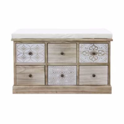 Banc Commode Beige 6 Tiroirs Assise Rembourrée 49×77,5×35