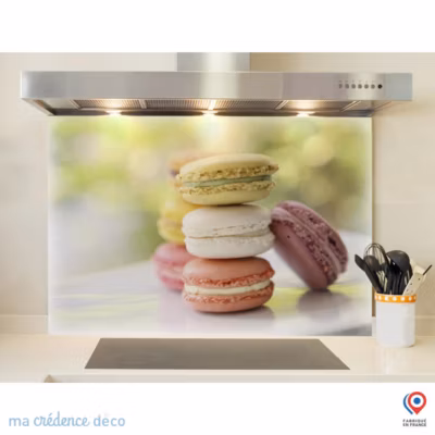 Crédence cuisine fond de hotte Macarons colorés – Verre trempé – L 90 cm x H 60 cm – MaCrédenceDéco