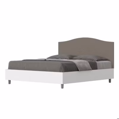 Lit sans sommier 160×200 structure frêne blanc avec tête de lit mélamine/simili cuir cappuccino Grace