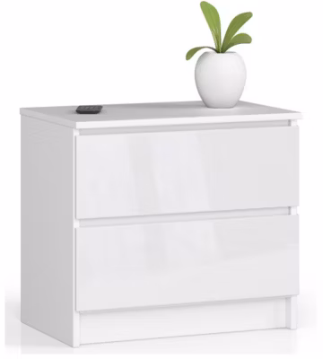 Table de chevet : 2 tiroirs,  blanc/blanc brillant, l: 60 cm, h: 55 cm, p: 40 cm