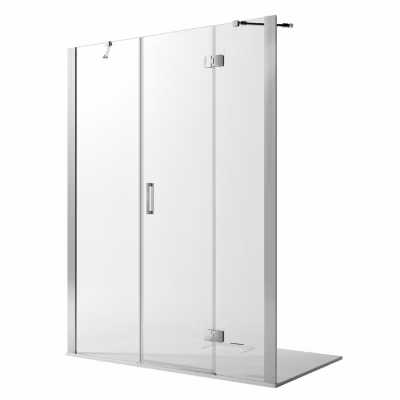 Cabine de douche 130CM H190 Verre Transparent avec Easy-Clean mod. Flip Porte + Fixe