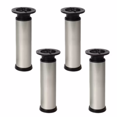 4 un. Pied rond pour meuble en aluminium diamètre 40mm hauteur 120mm inox avec régulateur de hauteur supérieur