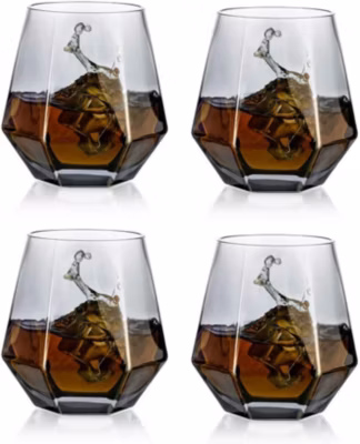 4 Verres à Whisky Géométriques Inclinés Fond Lourd