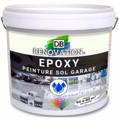 Peinture RESINE EPOXY pour sol béton Garage – Gris bleuté 9KG (60 à 80m²) PRET A L&rsquo;EMPLOI – Trafic intense – Etanche et résistant