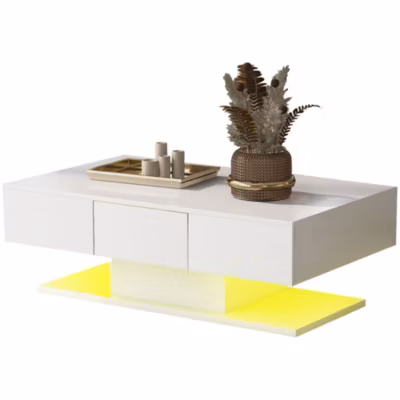 Table Basse Moderne 100 Cm – 2 Tiroirs Blancs – Finition Haute Brillance – Blanc