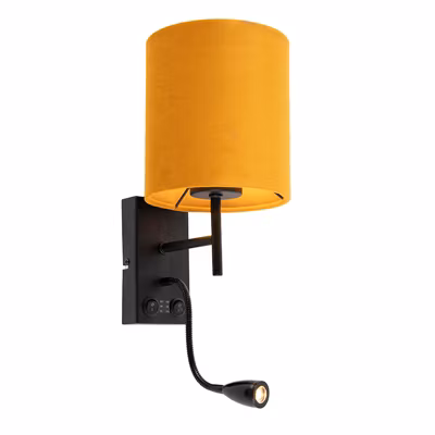 Applique murale noire avec abat-jour en velours jaune – Stacca