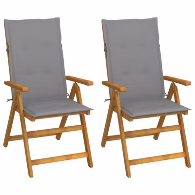 vidaXL Chaises inclinables de jardin, 2 pcs, avec coussins Bois d&rsquo;acacia