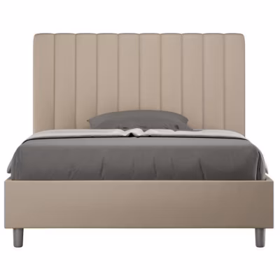 Lit capitonné design italien 160×200 cm simili cuir café au lait Nighty Avec sommier et coffre