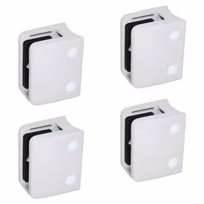 4 x Pince à verre pour tube diam. 48,3 modèle 04 – Ep. verre 11,52 mm – Zamak blanc RAL 9016