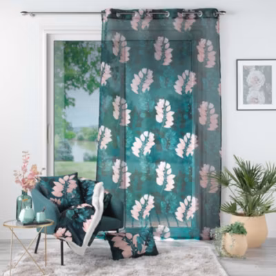 Voilage sablé esprit fleuri (140×240 cm – Vert emeraude)