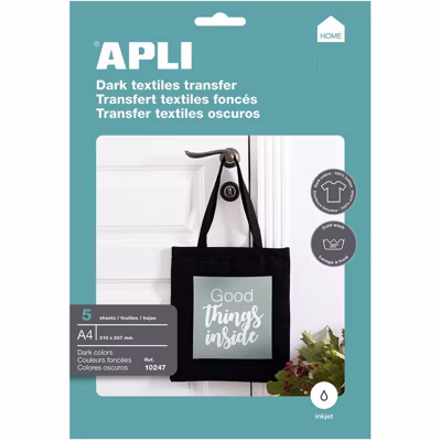 Papier Transfert Textile Couleur – A4 – 5 Feuilles – Apli