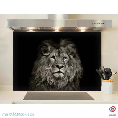 Crédence cuisine fond de hotte Lion – Verre trempé – L 90 cm x H 70 cm – MaCrédenceDéco