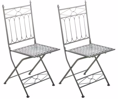 Lot de 2 Chaises De Jardin Pliantes Asina, Chaises D&rsquo;Extérieur En Fer Forgé Pour Terrasse Ou Balcon Vertantique