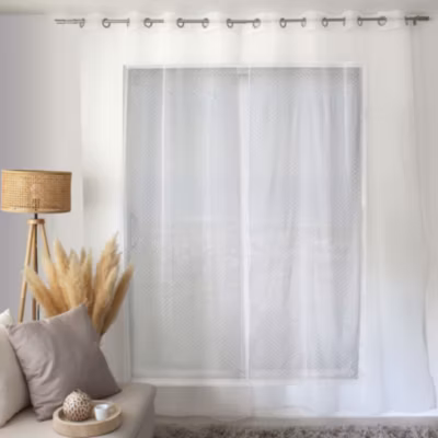 Voilage plumetis en organza avec œillets (140×240 cm – Blanc)