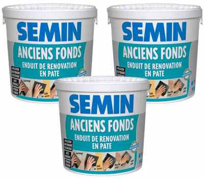 Enduit de Rénovation pour les Supports Irréguliers Semin Anciens Fonds, Intérieur/Extérieur, Seau de 15 kg, Lot de 3