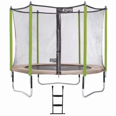 Trampoline de jardin 305 cm + filet de sécurité + échelle  JUMPI Taupe/Vert 300