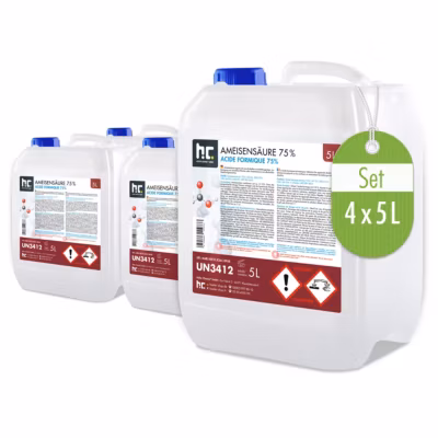 Acide Formique 73 % 4 x 5 L, Puissant Nettoyant Technique Pour Détartrage, Décapage Et Traitement Du Cuir