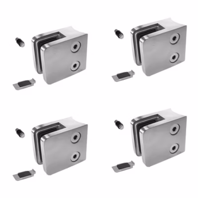 4 x Pince à verre pour tube diam. 42,4 modèle 21 – Ep. verre 10 mm – Inox 316 brossé GR320
