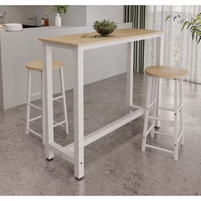 Table haute bar moderne – Blanc & Sonoma – Mélamine – 2 places – 120x100x40 cm