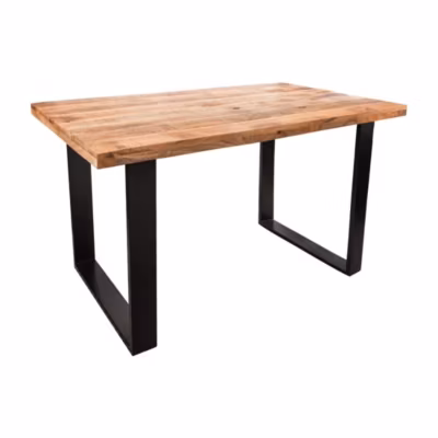 Table LODEN 120 cm  Plateau en bois massif de manguier verni  Pieds en U en métal noir