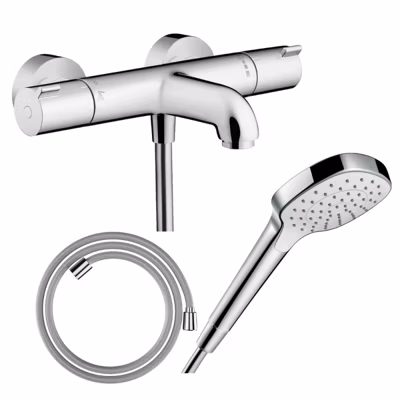 Pack mitigeur bain thermostatique HANSGROHE Ecostat 1001CL + Flexible Designflex + Pommeau Croma Select E EcoSmart blanc/chromé
