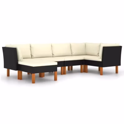 vidaXL Salon de jardin, 6 pcs avec coussins Résine tressée Noir