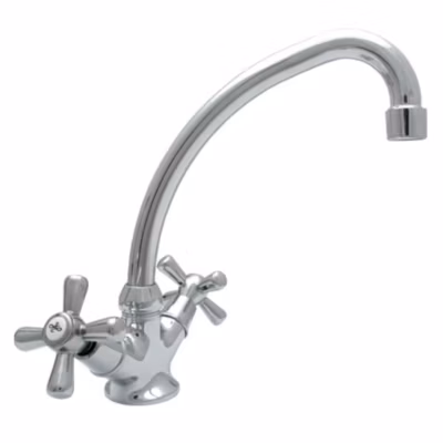 Robinet Cuisine Mitigeur Chrome Manettes Croisillons Bec Haut