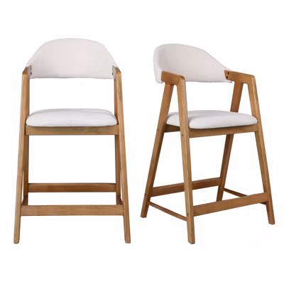CAMILLE-Chaise de bar en Frêne naturel et tissu Trendy Ecru (x2)