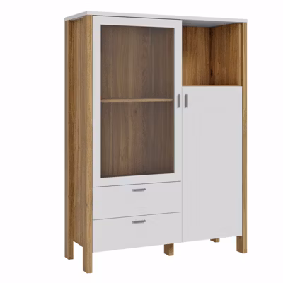 Armoirette vitrée H. 152 cm avec décor gris clair et chêne – DEVONNE