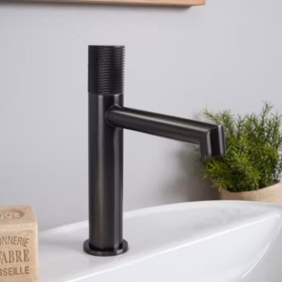 Robinet lavabo mitigeur progressif Irminio gun-métal