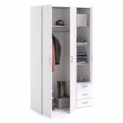 Garde-robe 3 portes Aquilone, Meubles de chambre, Penderie de plain-pied, Placard à vêtements, 115×49 h200 cm, Blanc